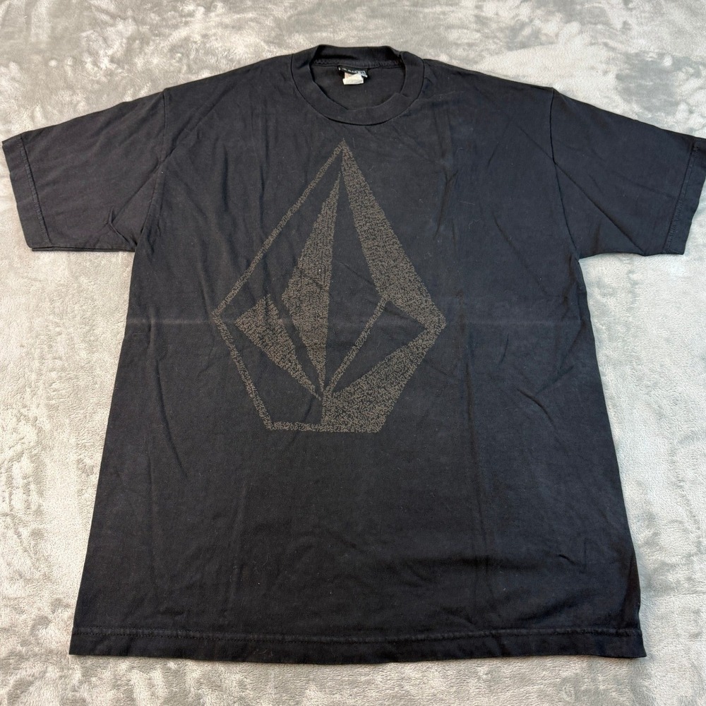Volcom Stone Mens Large Black Graphic T-Shirt Diamond Logo Text Print Cotton Tee